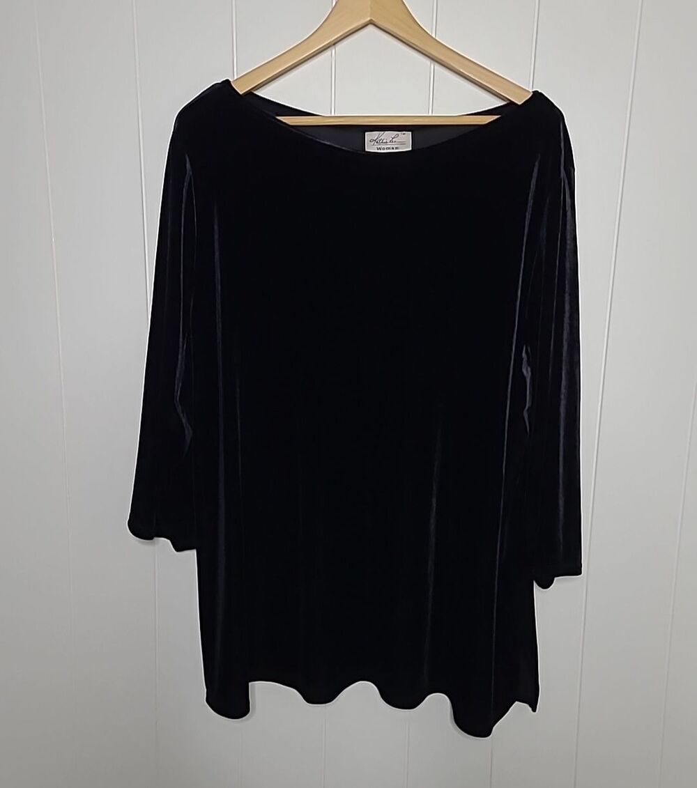 Vintage Kathie Lee Velvet Top Womens Size 22W/24W Black Classic Timeless Capsule